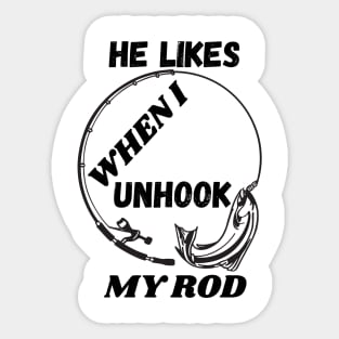 Minimalist Fishing Rod and Fish Line Art Design for Anglers, Outdoor Lovers, & Innuendo Sticker